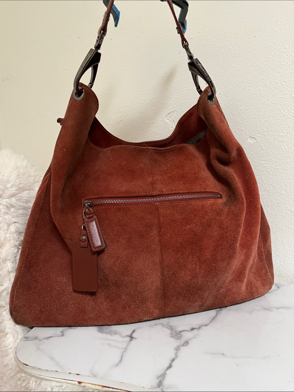 Kenneth Cole Vintage Rust Suede Hobo Shoulder Bag